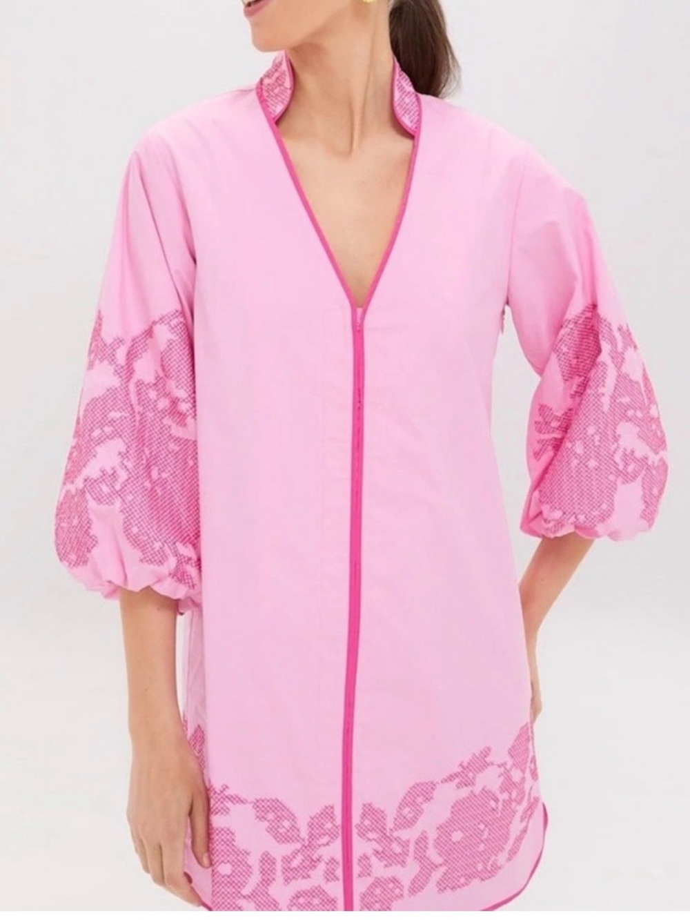 Tuckernuck Hyacinth House Embroidery Mini Arem Caftan Dress Women XXS in Pink